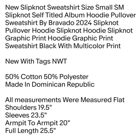 New Slipknot Sweatshirt Size Small SM Slipknot Self Titled Album Hoodie Pullover - Picture 2 of 6